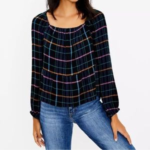 NWT LOFT plaid square neck peplum blouse